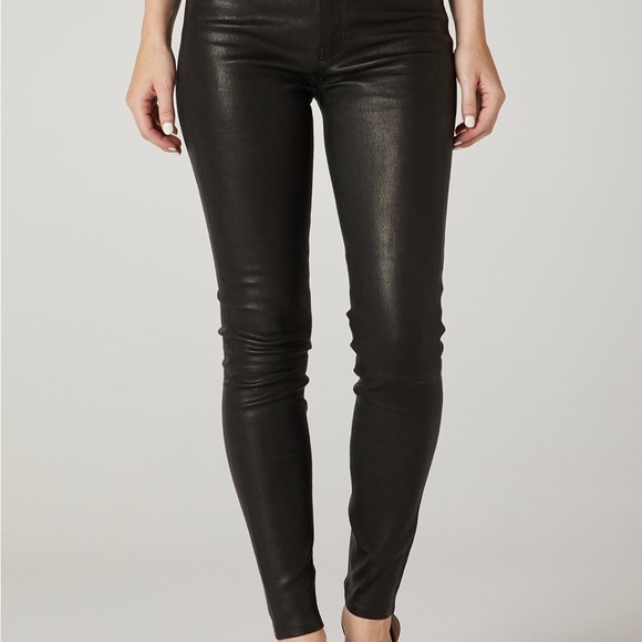 Hudson Barbara Lamb Leather High-Rise Super Skinny Black Pants Womens Size 27 - Picture 1 of 6